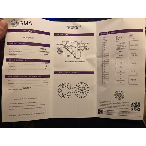 76 - Sterling silver and 1ct Moissanite laboratory created Diamond ring. Flawless, D colourless,1.0 carat... 