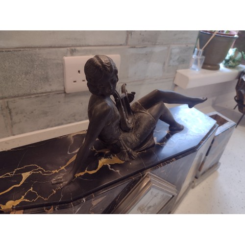 90 - Art Deco bronze lady on Marble clock. Movement has been replaced with a quartz movement which is wor... 