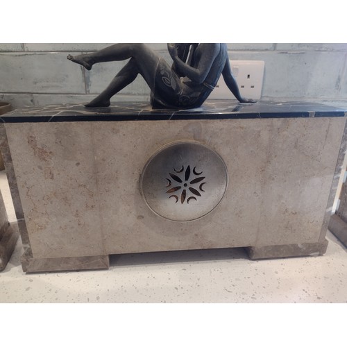 90 - Art Deco bronze lady on Marble clock. Movement has been replaced with a quartz movement which is wor... 