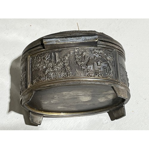 138 - White metal trinket dish with Hunting scenes