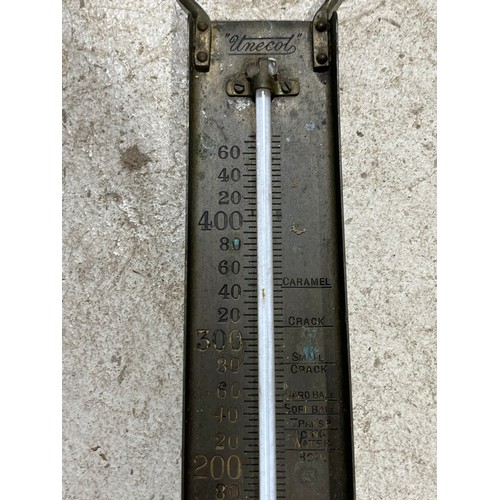 348 - Toffee fudge type brass and mercury thermometer.