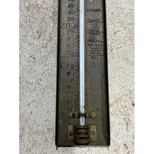 348 - Toffee fudge type brass and mercury thermometer.