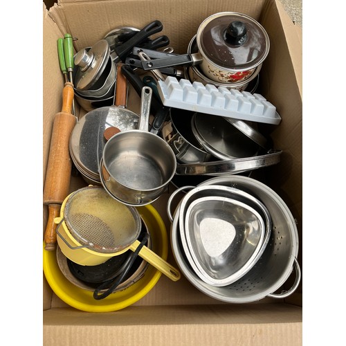 359 - Lots of useful pots pans and sieves etc