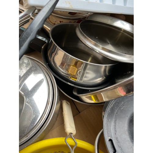 359 - Lots of useful pots pans and sieves etc