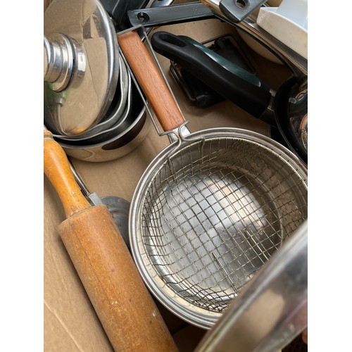 359 - Lots of useful pots pans and sieves etc