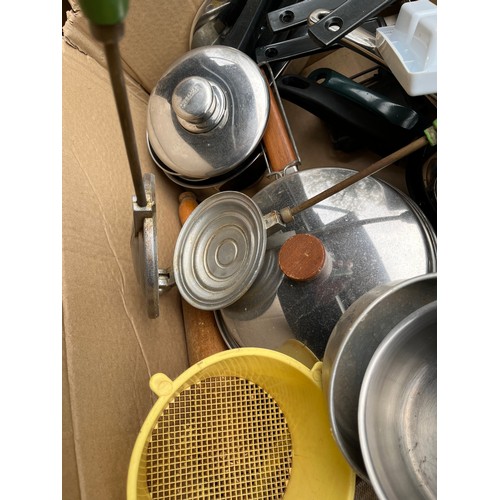 359 - Lots of useful pots pans and sieves etc