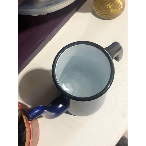 360 - Rare blue enamelware coffee pot with strainer and lid