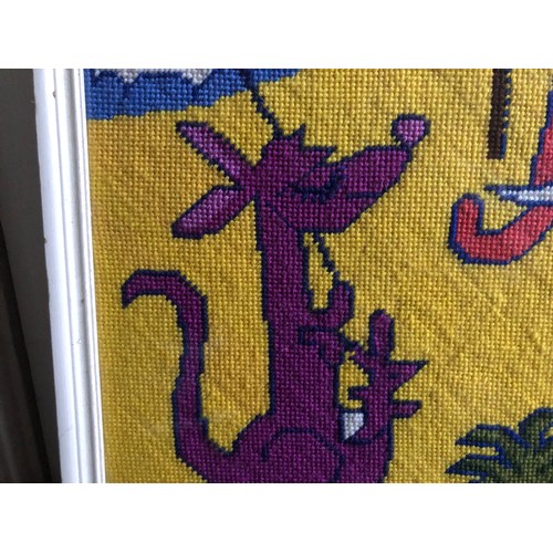 805 - Needlepoint framed picture of animals