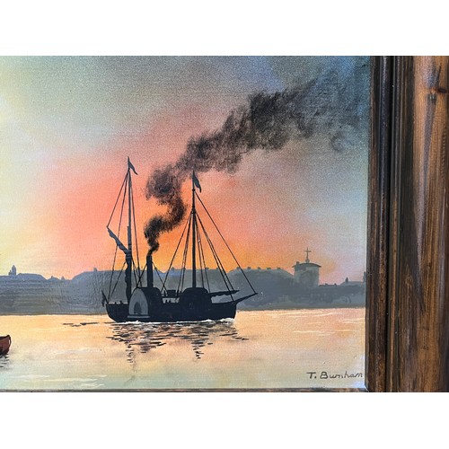 810 - Oil painting of traditional boats by T Burnham of Deal in Kent.