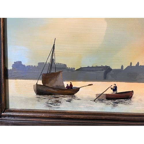 810 - Oil painting of traditional boats by T Burnham of Deal in Kent.