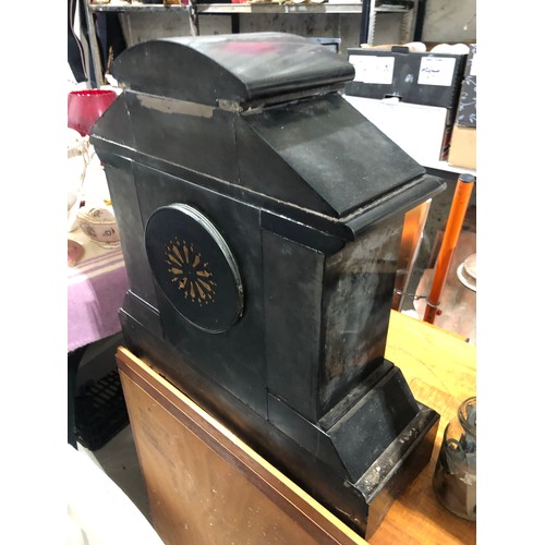 92 - Heavy Marble clock missing key and pendulum.