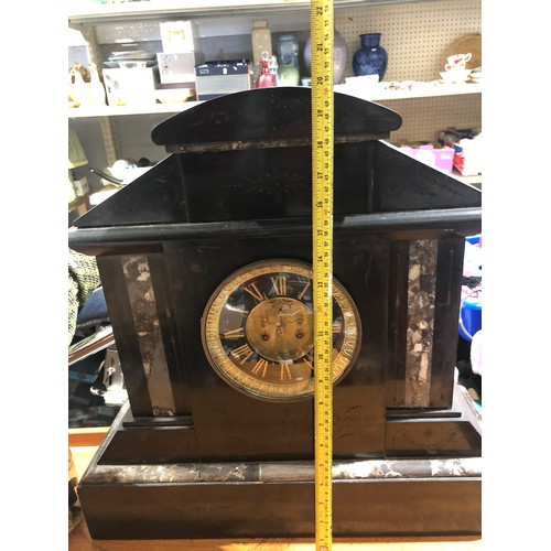 92 - Heavy Marble clock missing key and pendulum.