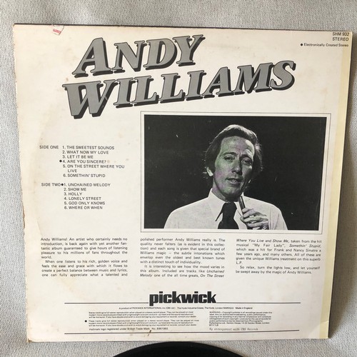 63 - Andy Williams. Unchained melody. Stereo hallmark records. SHM932