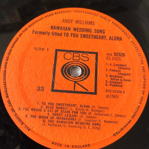 68 - Andy Williams. Hawaiian wedding song. CBS mono  BPG 62526