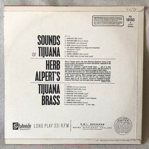 88 - Herb Alperts Tijuana Brass. Sounds of Tijuana. EMI stereo. SSL10193