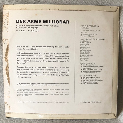 91 - Der Arme Million’a’r. A course in every day German. Lessons 1 to 10. BBC radio study session.