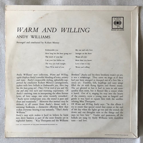 312 - Andy Williams. Warm and Willing. CBS Mono BPG 62110