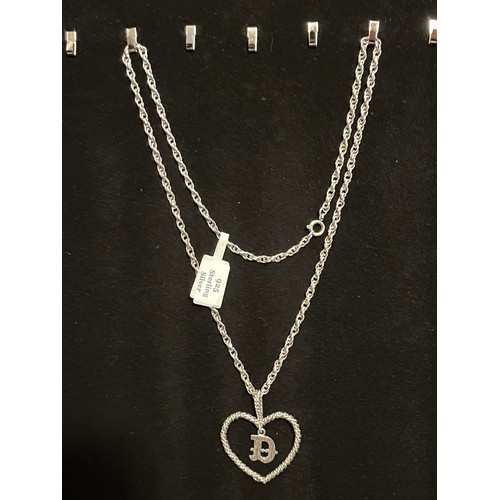22 - Solid Silver .925 necklace. With heart & D pendant