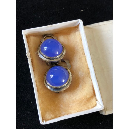 45 - AHB 800 Silver clip on earings with a blue agate stone