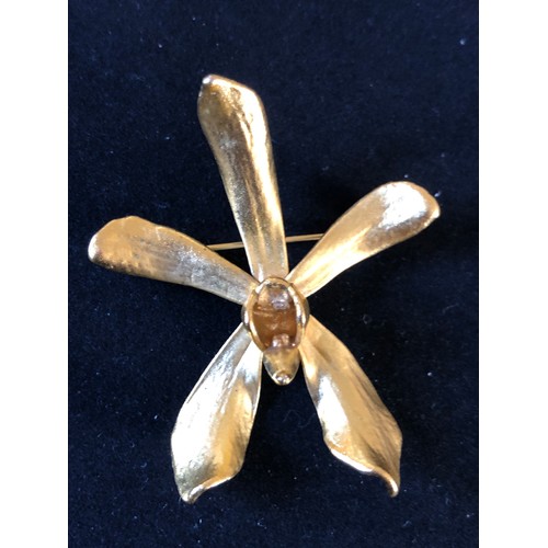 48 - Risis 24ct gold plated orchid flower brooch