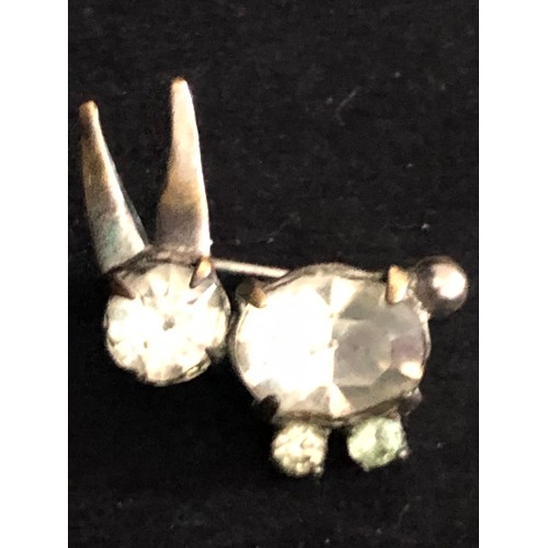 56 - VICTORIAN white metal and paste diamond rabbit brooch