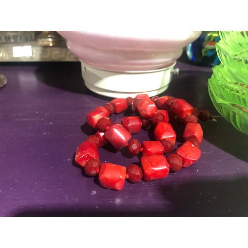 67 - Red coral necklace. needs a new clip