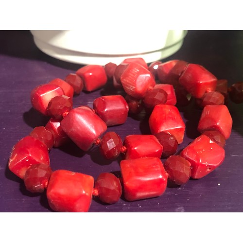 67 - Red coral necklace. needs a new clip