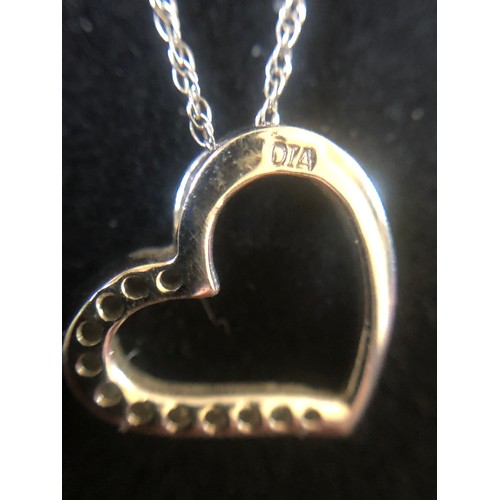 70 - White gold .375 necklace and white gold .375 diamond heart pendant
