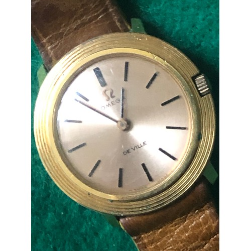 76 - Omega De Ville Gold ladies watch. On Rolex leather strap.