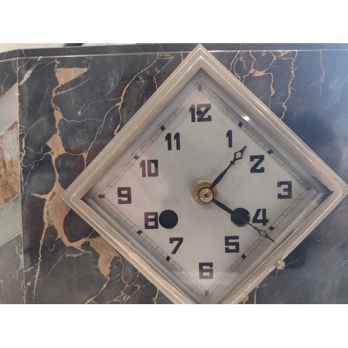 86 - Art Deco bronze lady on Marble clock. Movement has been replaced with a quartz movement which is wor... 