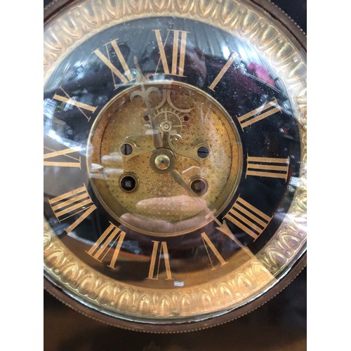 88 - Heavy Marble clock missing key and pendulum.