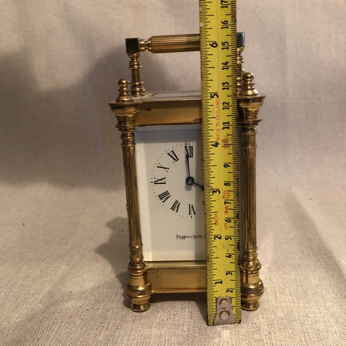 89 - Mappin and Webb brass carriage clock with key in working order