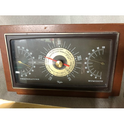 91 - Emirates Bank paperweight clock, plastic carriage clock, digital clock and a combination Mahogany se... 