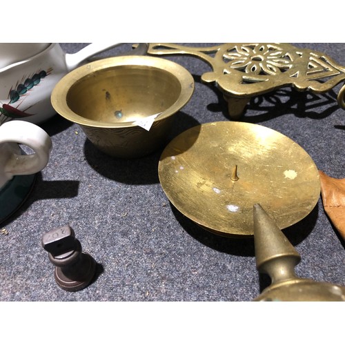 97 - Misc collectables including a nice brass finial, Irish wade, cork screw and Denby