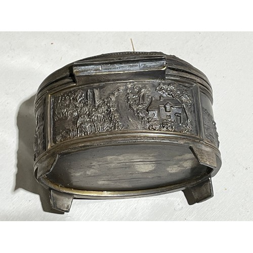 136 - White metal trinket dish with Hunting scenes