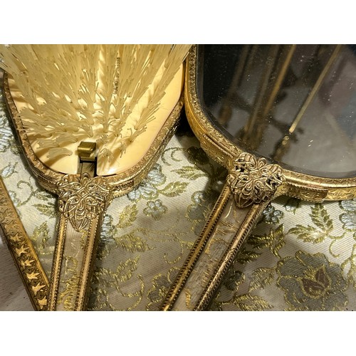 139 - Embroided antique gilt floral ladies brush set.