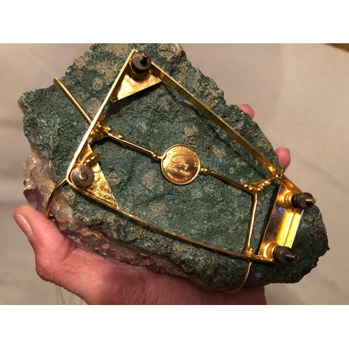 148 - 24 Kt gold plated Italian hand made metal ship on a large Amethyst crystal specimen