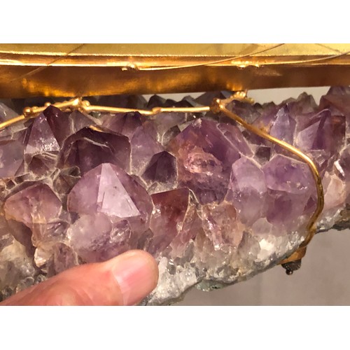 148 - 24 Kt gold plated Italian hand made metal ship on a large Amethyst crystal specimen