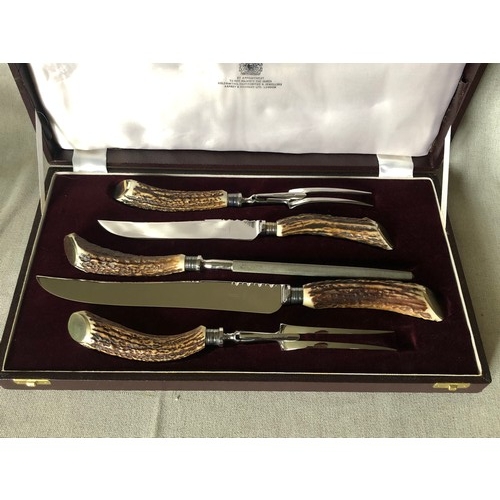 155 - Asprey stag antler carving set as new in box