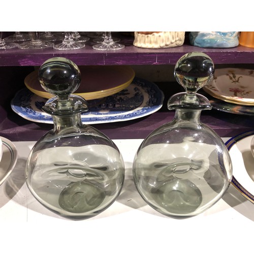 157 - A pair of Holmgaard DANICA doughnut shaped smoke glass decanters