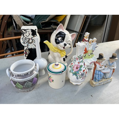 207 - Ceramics to include cat teapot, Poppi money box, Aynsley, Staffordshire wares and Poole pottery.