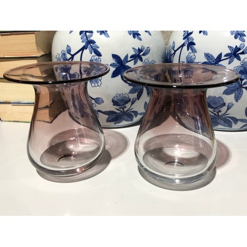 210 - Pair of amethyst and clear Dartington glass vases