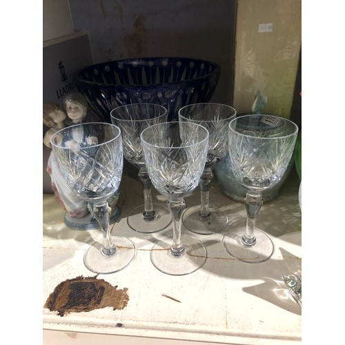 293 - 5 Large cut crystal wine glasses
