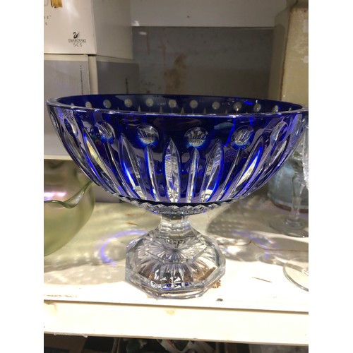 295 - French cobalt blue high quality reproduction of a St. Louis Tommy pattern footed fruit bowl. Signed