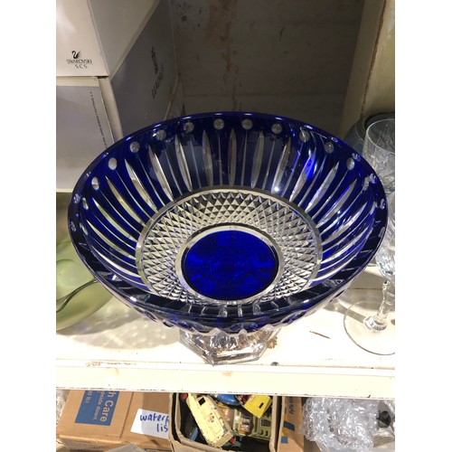295 - French cobalt blue high quality reproduction of a St. Louis Tommy pattern footed fruit bowl. Signed