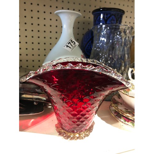 297 - Murano Seguso ruby glass quilted vase with gold aventurine inclusions
