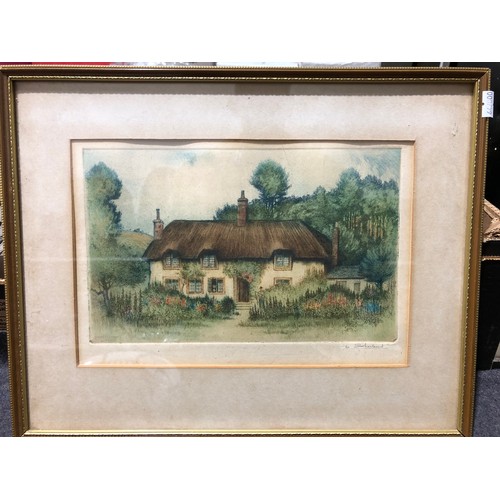 1163 - Print of Thomas Hardy's Cottage pencil signed on border lower right by E. Sharland.?