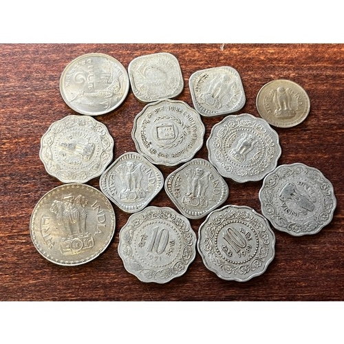 Collection of 13 Indian coins various dates,
