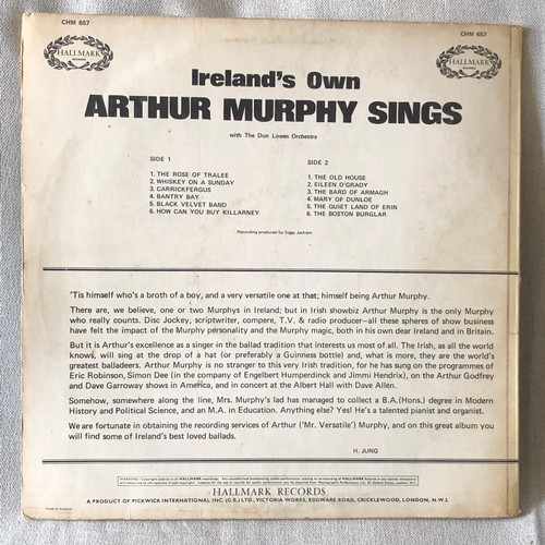 5 - Ireland’s own Arthur Murphy Sings with the Don Lowes Orchestra. Hallmark records CHM 657