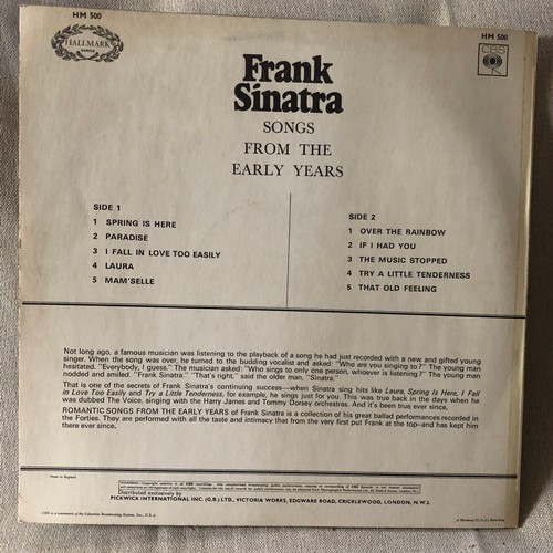 29 - Frank Sinatra. Romantic songs from the early years. CBS Hallmark HM 500